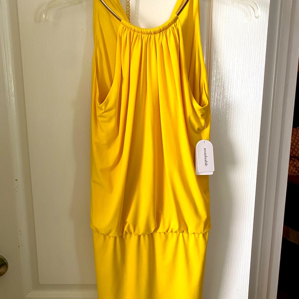 Jessica Simpson Yellow mini dress with chain neck blouson Waist
